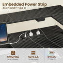 Rolanstar L Shaped Standing Desk with LED Light and Power Outlet, Dual Motor Height Adjustable Electric Standing Desk with Monitor Stand & Keyboard Tray, Carbon Fiber Black