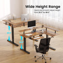 Rolanstar L Shaped Standing Desk with LED Light and Power Outlet, Dual Motor Height Adjustable Electric Standing Desk with Monitor Stand & Keyboard Tray, 61.2" Sit Stand Desk Rustic Brown