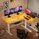 Rolanstar L Shaped Standing Desk with LED Light and Power Outlet, Dual Motor Height Adjustable, 61.2" Electric Standing Desk with Monitor Stand & Keyboard Tray Beige