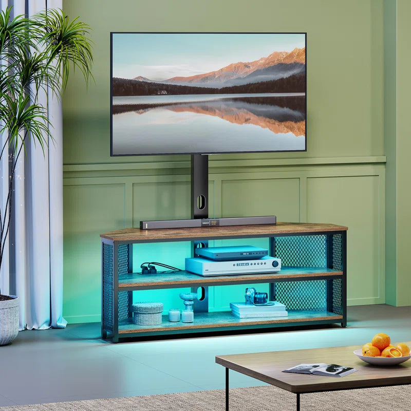 TV Stand with Mount, Power Outlets and LED Lights,Adjustable Corner Media Console for TVs up to