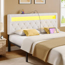 Rolanstar Headboard Only - Wall Mount Upholstered Head Board with LED Lights, Charging Station & Soft Padding