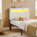 Rolanstar Headboard Only - Wall Mount Upholstered Head Board with LED Lights, Charging Station & Soft Padding