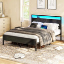 Bed Frame with Headboard, Metal Platform bed with LED Lights, Power Outlets & Under-Bed Storage