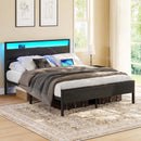 Bed Frame with Headboard, Metal Platform bed with LED Lights, Power Outlets & Under-Bed Storage