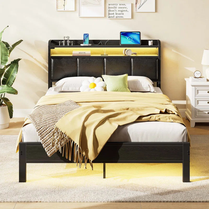 Rolanstar Bed Frame with Headboard and 4 Drawers, Metal Platform Bed