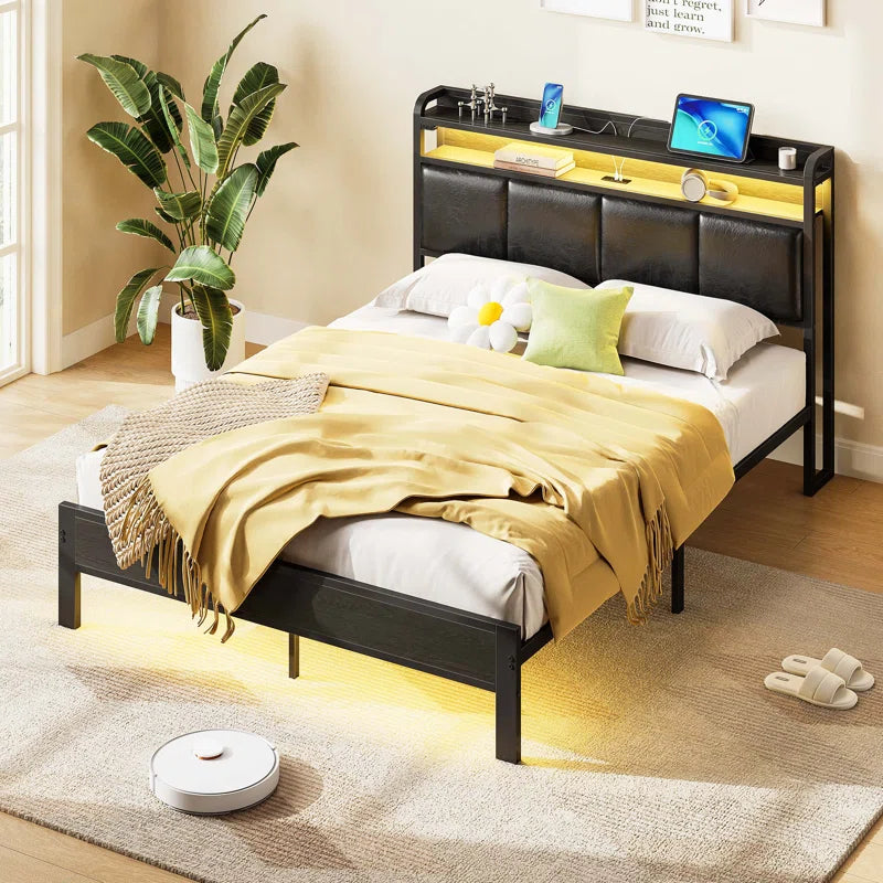 Rolanstar Bed Frame with Headboard and 4 Drawers, Metal Platform Bed