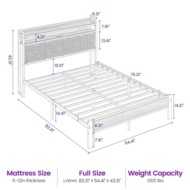 Rolanstar Bed Frame with Headboard and 4 Drawers, Metal Platform Bed