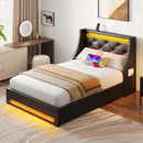 Rolanstar Bed Frame with Upholstered Headboard and 4 Drawers