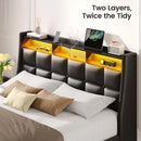 Rolanstar Upholstered Platform Bed Frame with Wingback Headboard, LED Lights & 4 Storage Drawers