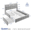 Rolanstar Upholstered Platform Bed Frame with Wingback Headboard, LED Lights & 4 Storage Drawers