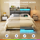 RolanstarBed with Headboard and Power Outlets, Upholstered bed with 4 Drawers and RGB LED Lights