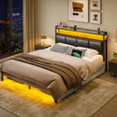 RolanstarBed with Headboard and Power Outlets, Upholstered bed with 4 Drawers and RGB LED Lights