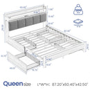 RolanstarBed with Headboard and Power Outlets, Upholstered bed with 4 Drawers and RGB LED Lights