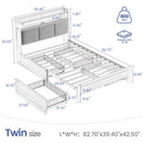 RolanstarBed with Headboard and Power Outlets, Upholstered bed with 4 Drawers and RGB LED Lights