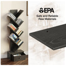 Rolanstar Bookshelf with Drawer, 7 Shelf Tree Bookshelf, Wooden Bookshelves Storage Rack for CDs/Movies/Books, Black Bookcase, Utility Organizer Shelves for Living Room, Bedroom