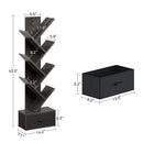 Rolanstar Bookshelf with Drawer, 7 Shelf Tree Bookshelf, Wooden Bookshelves Storage Rack for CDs/Movies/Books, Black Bookcase, Utility Organizer Shelves for Living Room, Bedroom