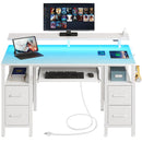 Seventable Computer Desk 55.1" with LED Lights & Power Outlets, Home Office Desk with 4 Drawers, Writing Desk with Keyboard Tray, Study Table with Monitor Stand, Work for Home Office, White