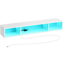 Rolanstar TV Stand with Power Outlet, Floating TV Stand with RGB Lights, 55.1" Wall Mounted TV Shelf, White Media Console with Storage Shelf, Entertainment Under TV for Living Room, Bedroom