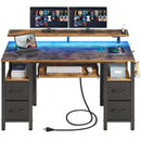 Seventable Computer Desk 47.2" with LED Lights & Power Outlets, Home Office Desk with 4 Drawers, Writing Desk with Keyboard Tray, Study Table with Monitor Stand, Work Desk for Home, Rustic Brown