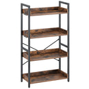 Rolanstar Bookshelf 4 Tier with 4 Hooks, Industrial Bookcase, Vintage Storage Rack with Open Shelves, Rustic Standing Bookshelves Metal Frame Display Rack for Living Room, Bedroom, Rustic Brown