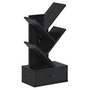 Rolanstar Bookshelf with Drawer, 4 Shelf Tree Bookshelf, Wooden Bookshelves Storage Rack for CDs/Movies/Books, Black Bookcase, Utility Organizer Shelves for Living Room, Bedroom