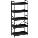 Rolanstar Bookshelf 5 Tier with 4 Hooks, Industrial Wood Bookcase, Vintage Storage Rack with Open Shelves, Rustic Standing Bookshelves Metal Frame Display Rack for Living Room, Bedroom, Black