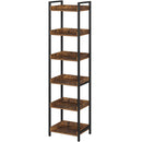 Rolanstar Bookshelf, 6-Tier Storage Rack, Narrow Corner Bookshelf, Display Wooden Shelves for Living Room, Bathroom, Balcony, Kitchen,Rustic Brown