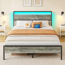 Rolanstar Queen Bed Frame with Headboard, Bed Frame Queen with LED Lights, Camas Queen Size Bed with Charging Station, Solid Metal Slats, Noise Free, No Box Spring Needed, Grey