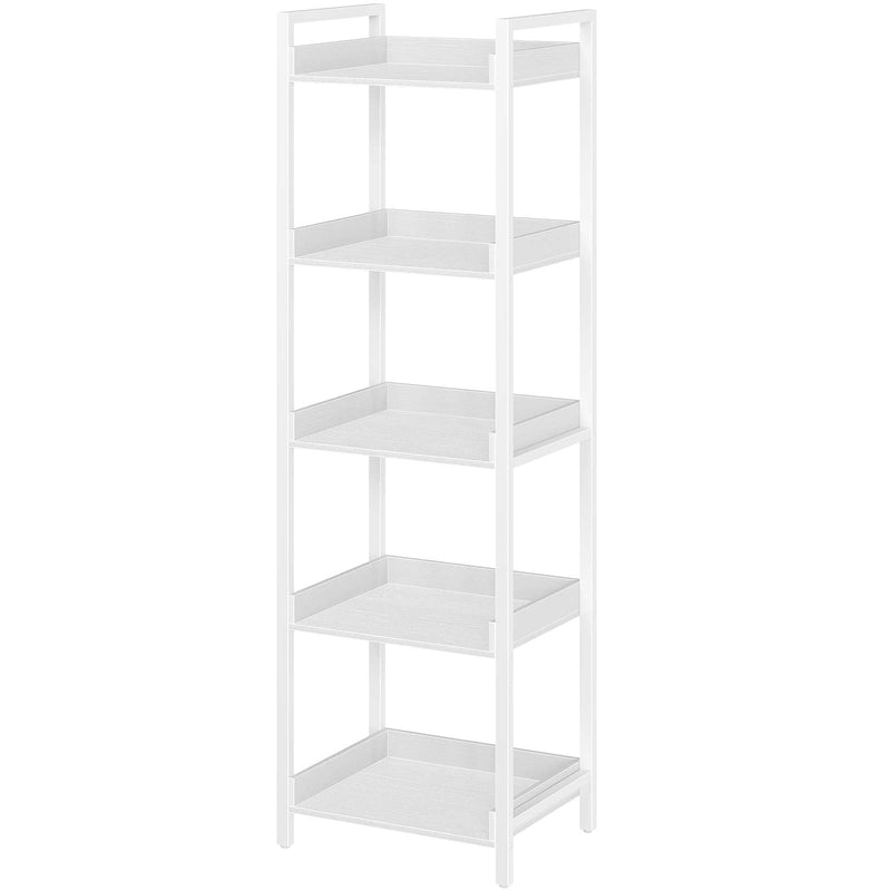 Rolanstar Bookshelf, 5-Tier Storage Rack, Narrow Corner Bookshelf, Display Wooden Shelves for Living Room, Bathroom, Balcony, Kitchen,White