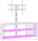 Rolanstar TV Stand with Mount and Power Outlet, Swivel TV Stand with LED Lights for 32/45/55/60/65/70 inch TVs, White Entertainment Center Media Console with Height Adjustable Mount