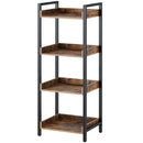 Rolanstar Bookshelf, 4-Tier Storage Rack, Narrow Corner Bookshelf, Display Wooden Shelves for Living Room, Bathroom, Balcony, Kitchen,Rustic Brown