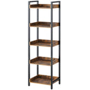 Rolanstar Bookshelf, 5-Tier Storage Rack, Narrow Corner Bookshelf, Display Wooden Shelves for Living Room, Bathroom, Balcony, Kitchen,Rustic Brown