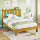 Rolanstar Twin Bed Frame with Headboard, Solid Wood Bed Frame Foundation with Wood Slat Support, Charging Station & LED Lights, No Box Spring Needed, Pine