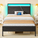 Rolanstar Twin Bed Frames with Headboard, Twin Bed with LED Lights, Camas Twin Size Bed with Charging Station, Solid Metal Slats, Noise Free, No Box Spring Needed, Black