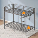 Rolanstar Metal Bunk Bed Full Over Full with USB Charging Station, LED Bunk Bed & Space-Saving, Bed with Safety Guardrail & Ladders, No Box Spring Needed, Easy Assembly, Grey