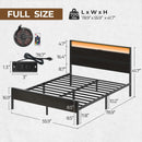 Rolanstar Full Bed Frame with Headboard, Bed Frame Full with LED Lights, Camas Full Size Bed with Charging Station, Solid Metal Slats, Noise Free, No Box Spring Needed, Black