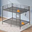 Rolanstar Metal Bunk Bed Twin Over Twin with USB Charging Station, LED Bunk Bed & Space-Saving, Bed with Safety Guardrail & Ladders, No Box Spring Needed, Easy Assembly, Grey