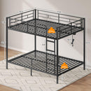 Rolanstar Metal Bunk Bed Twin Over Twin with USB Charging Station, LED Bunk Bed & Space-Saving, Bed with Safety Guardrail & Ladders, No Box Spring Needed, Easy Assembly, Black
