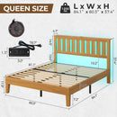 Rolanstar Queen Bed Frame with Headboard, Charging Station and LED Lights, Wooden Bed Frame Foundation with Wood Slat Support, No Box Spring Needed, Pine