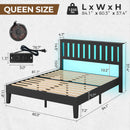 Rolanstar Full Bed Frame with Headboard, Charging Station and LED Lights, Wooden Bed Frame Foundation with Wood Slat Support, No Box Spring Needed, Black