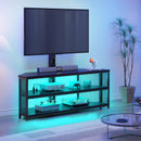 Rolanstar TV Stand with Mount and Power Outlet, Swivel TV Stand with LED Lights for 32/45/55/60/65/70 inch TVs, Black Entertainment Center Media Console with Height Adjustable Mount