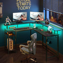 Rolanstar L Shaped Gaming Desk with LED Lights & Power Outlets, 53" Computer Desk with Full Monitor Stand & Storage Shelf, Corner Desk with Hooks, Carbon Fiber Desk Reversible Visit the Rolanstar Store