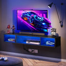 Rolanstar TV Stand with Power Outlet, Floating TV Stand with RGB Lights, 55.1" Wall Mounted TV Shelf, Black Media Console with Storage Shelf, Entertainment Under TV for Living Room, Bedroom