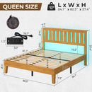 Rolanstar Queen Bed Frame with Headboard, Solid Wood Bed Frame Foundation with Wood Slat Support, Charging Station & LED Lights, No Box Spring Needed, Pine