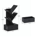 Rolanstar Bookshelf with Drawer, 4 Shelf Tree Bookshelf, Wooden Bookshelves Storage Rack for CDs/Movies/Books, Black Bookcase, Utility Organizer Shelves for Living Room, Bedroom