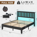Rolanstar Full Bed Frame with Headboard, Solid Wood Bed Frame Foundation with Wood Slat Support, Charging Station & LED Lights, No Box Spring Needed, Black