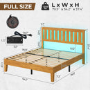 Rolanstar Full Bed Frame with Headboard, Solid Wood Bed Frame Foundation with Wood Slat Support, Charging Station & LED Lights, No Box Spring Needed, Pine
