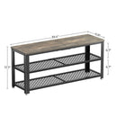 Rolanstar Shoe Bench, 3-Tier Shoe Rack, 39.4” Storage Entry Bench with Mesh Shelves Wood Seat, Rustic Foyer Bench for Hallway Front Door, Doorway, Living Room, Mudroom, Steel Frame, Gray