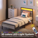 Rolanstar Twin Bed Frames with Headboard, Twin Bed with LED Lights, Camas Twin Size Bed with Charging Station, Solid Metal Slats, Noise Free, No Box Spring Needed, Grey