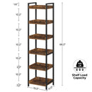 Rolanstar Bookshelf, 6-Tier Storage Rack, Narrow Corner Bookshelf, Display Wooden Shelves for Living Room, Bathroom, Balcony, Kitchen,Rustic Brown